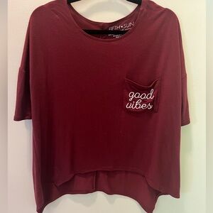 Fifth Sun Women's Maroon Tee with Embroidered Pocket